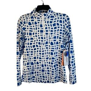 GOTTEX Women’s XS 1/4 Zip Long Sleeve NEW Blue Geometric Golf Tennis